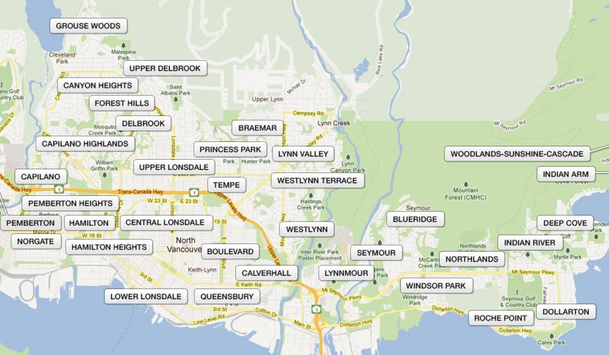 แผนที่ทางเหนือของแวนคูเวอร์ neighbourhoods