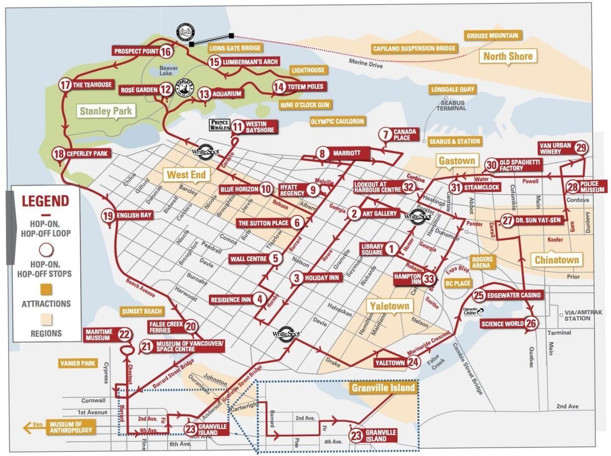 แผนที่ของแวนคูเวอร์ขึ้นมากระโดดออก trolley 