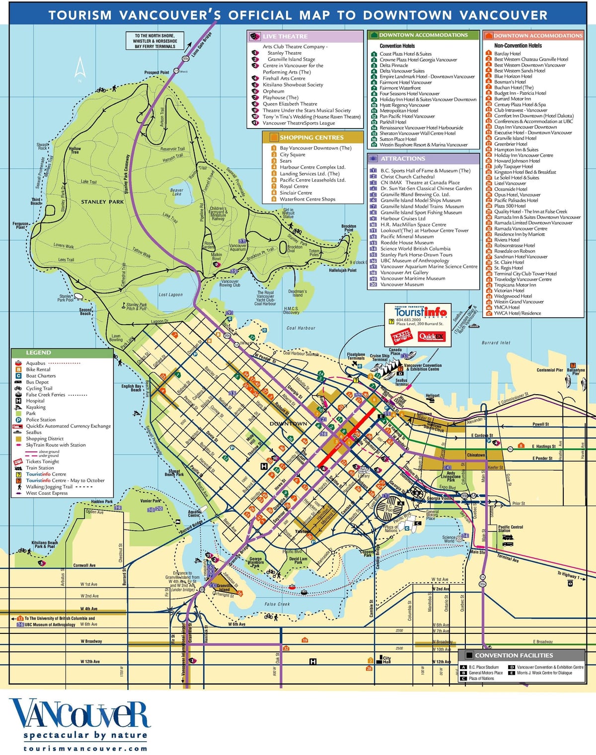 เมืองแวนคูเวอร์แผนที่กับ attractions