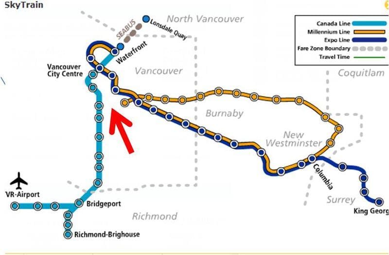 แผนที่ของแวนคูเวอร์ skytrain ทั