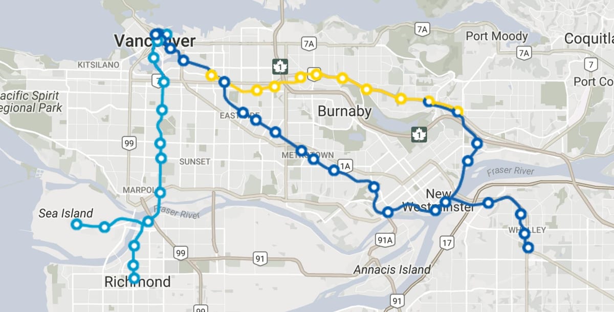 skytrain แวนคูเวอร์แผนที่เส้นทาง