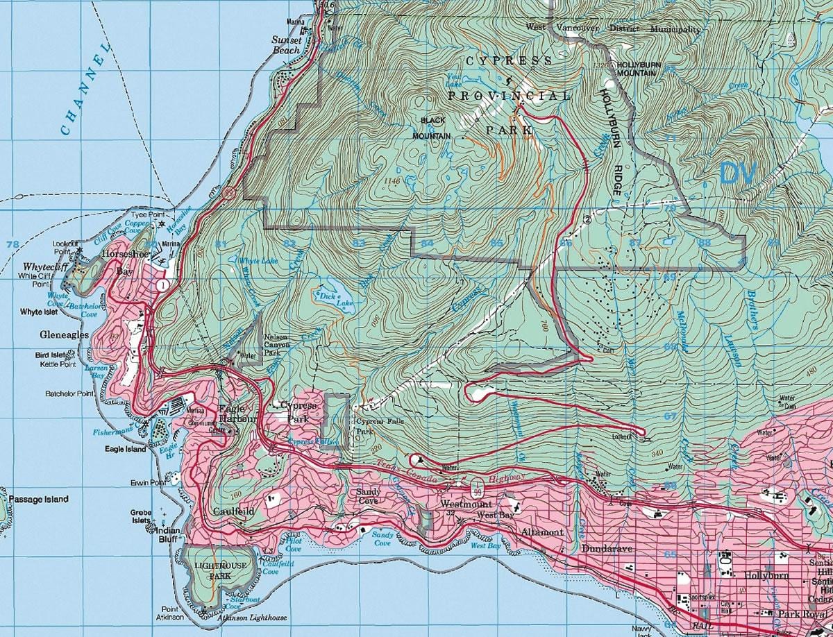 แผนที่ของแวนคูเวอร์ topographic