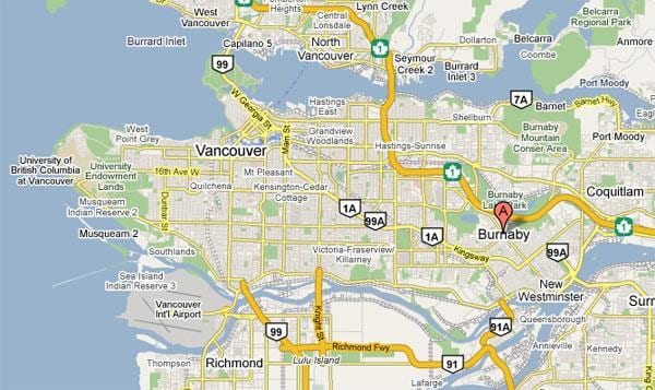 แผนที่ของ burnaby แวนคูเวอร์