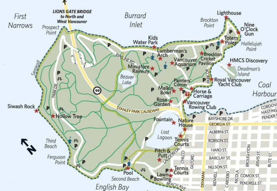 แผนที่ของ lumberman arch สแตนลี่ย์พาร์ค