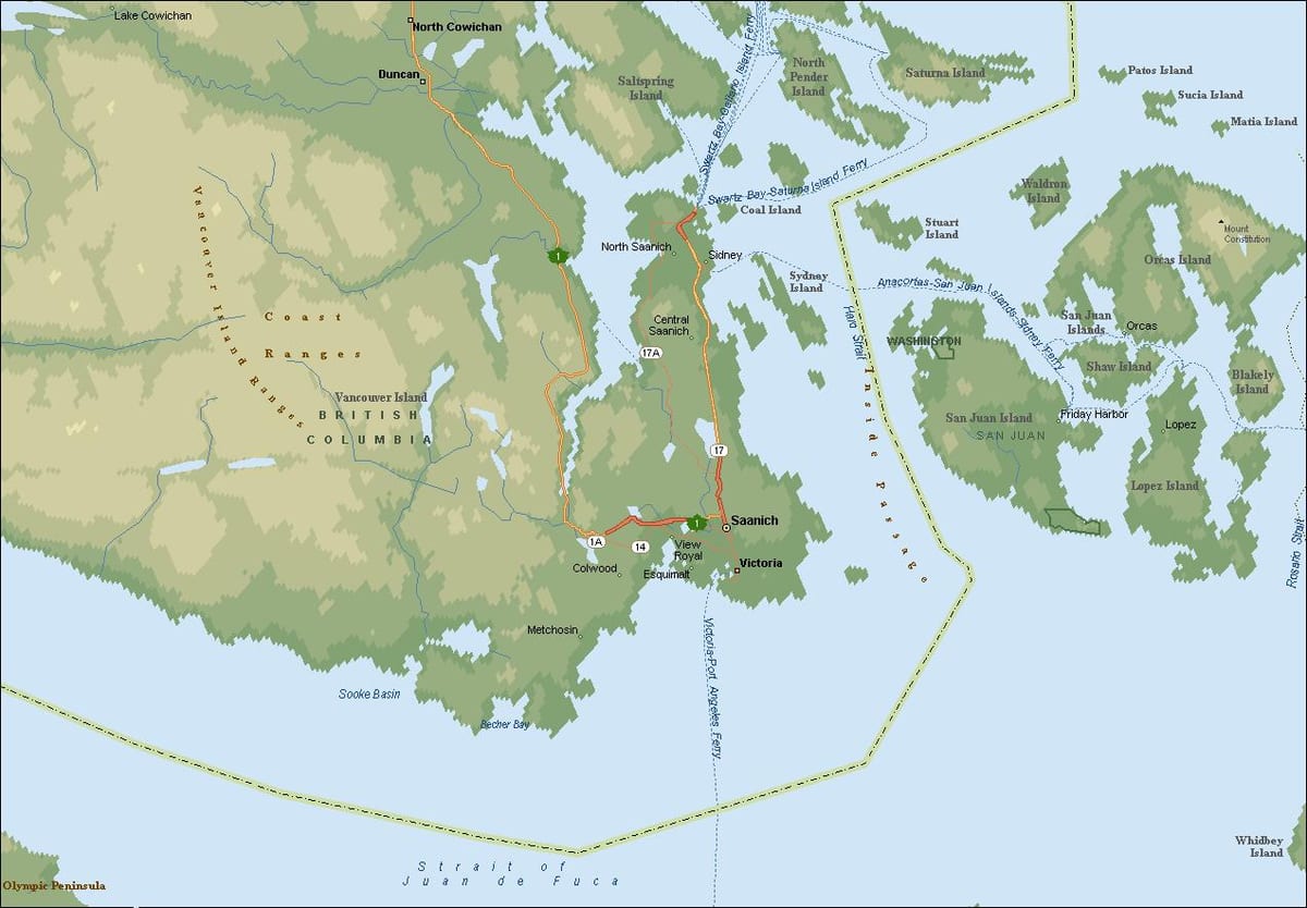 แผนที่ของ saanich แวนคูเวอร์เกาะ