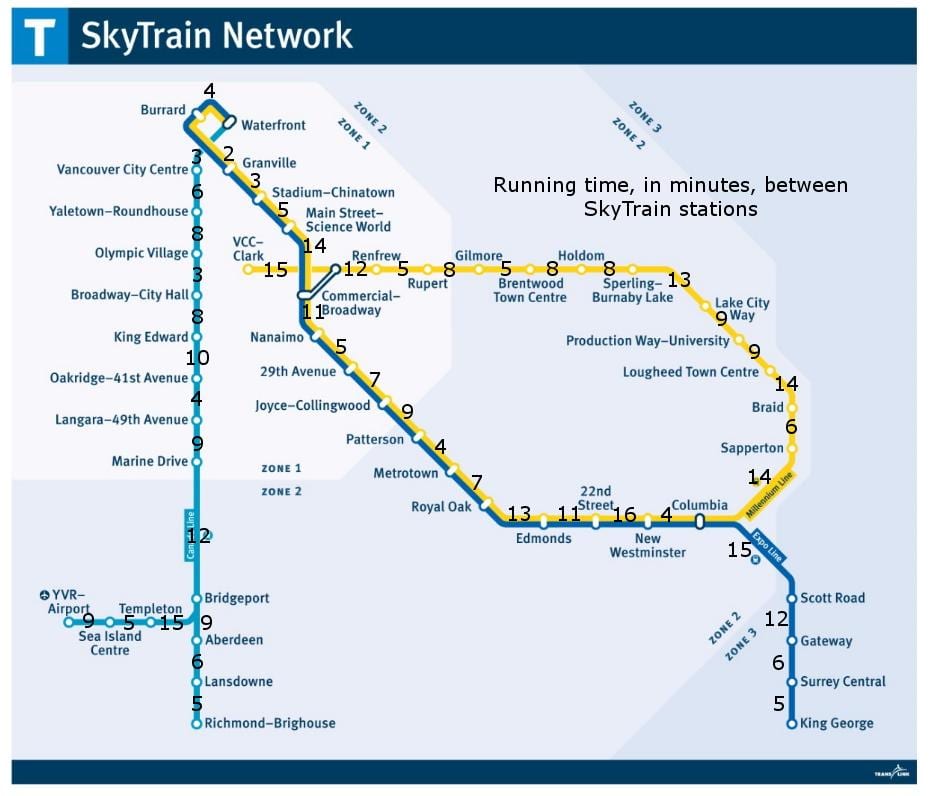 แวนคูเวอร์ที่สถานีรถไฟบนแผนที่
