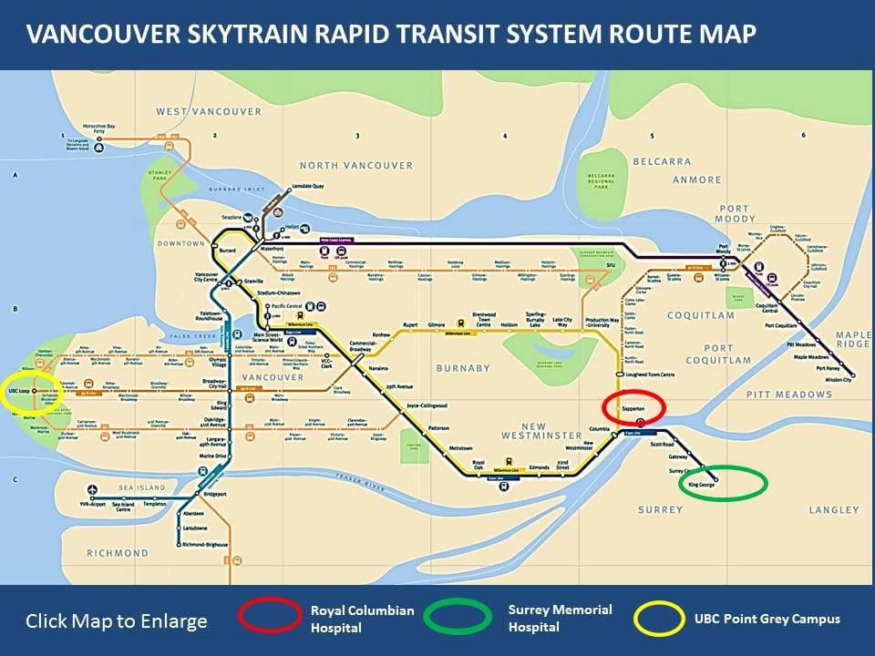 แผนที่ของ skytrain ไซเลยแนวสันเขาไปที่แวนคูเวอร์