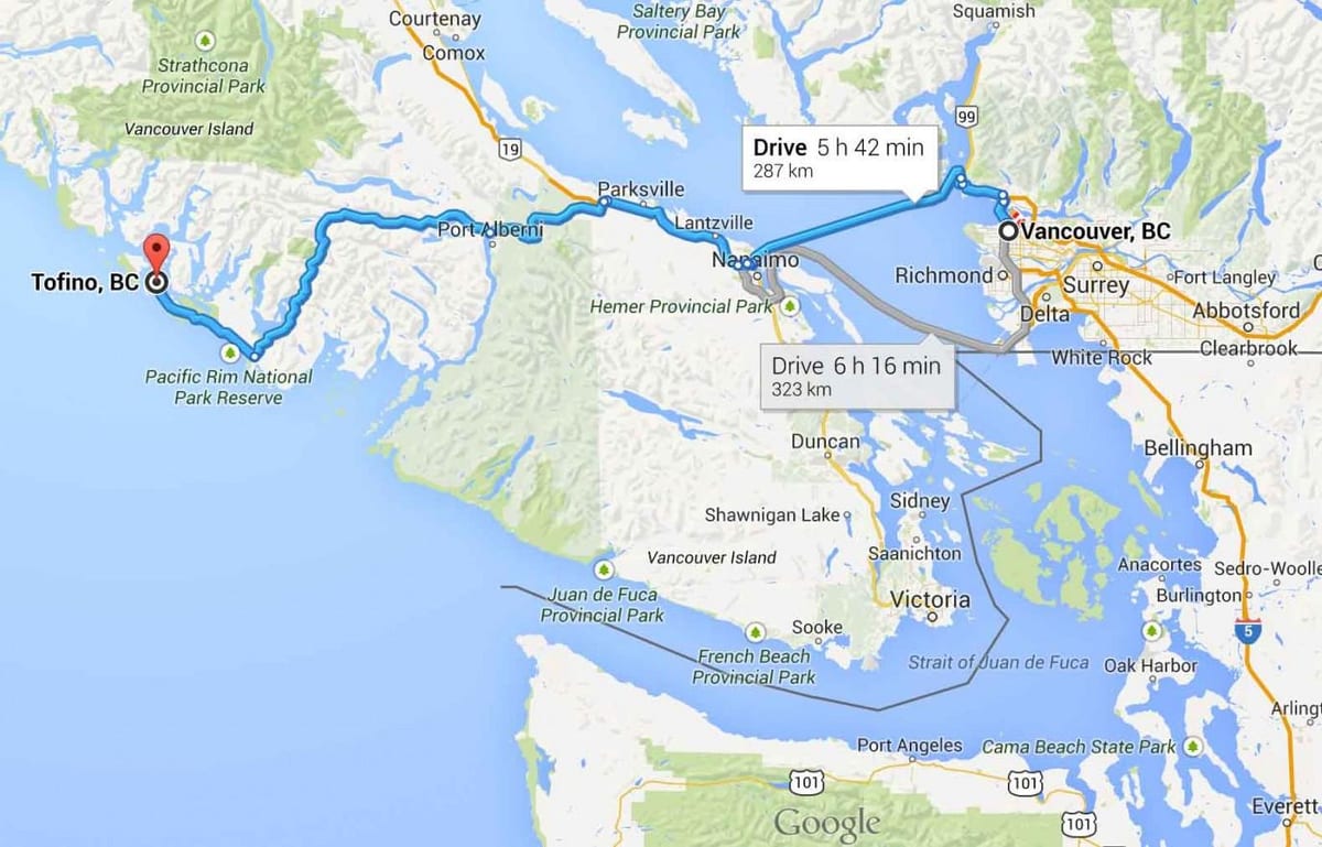 แผนที่ของ tofino แวนคูเวอร์เกาะ