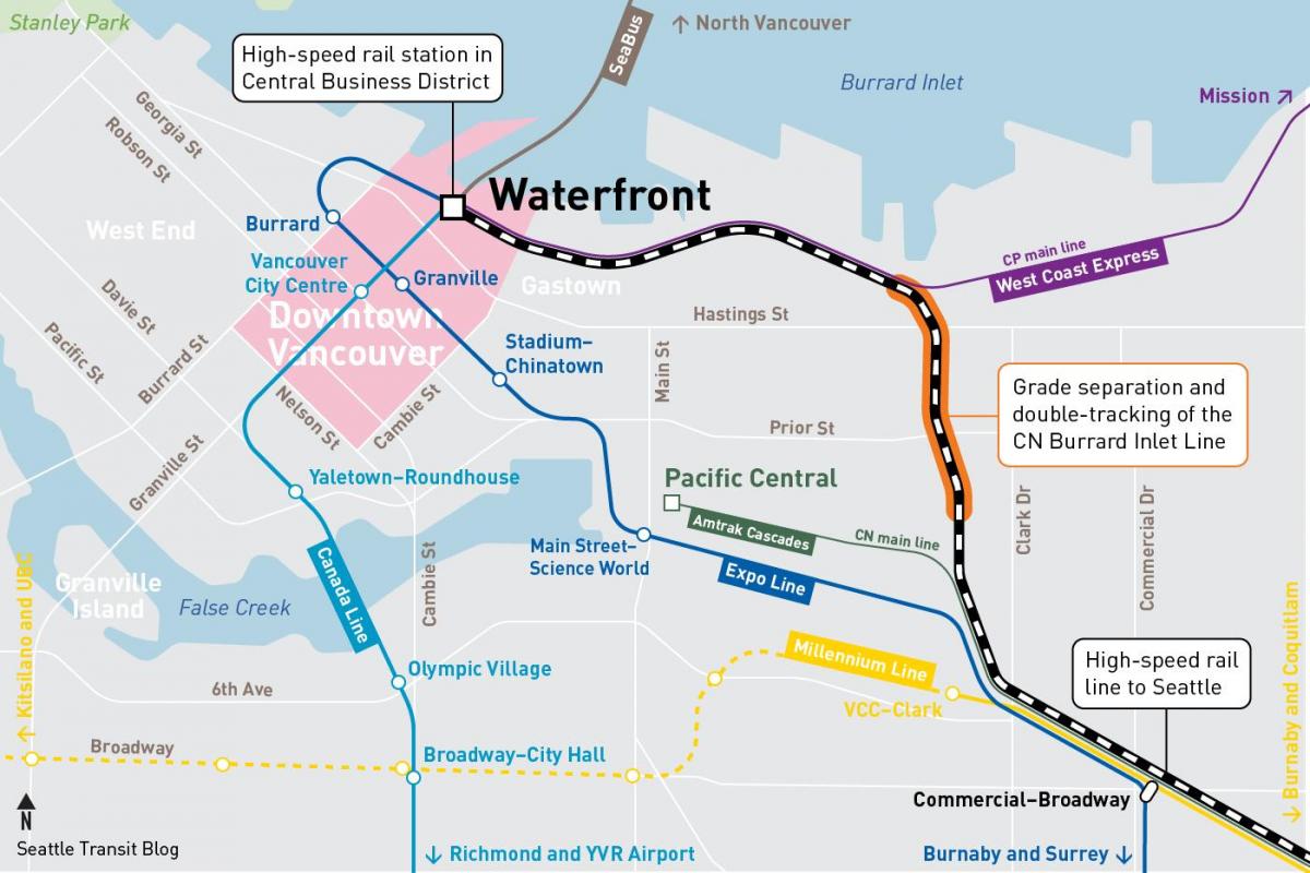 แผนที่ของ waterfront สถานีแวนคูเวอร์