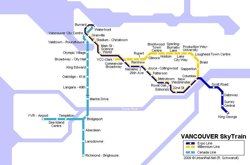 แผนที่ของ yvr skytrain