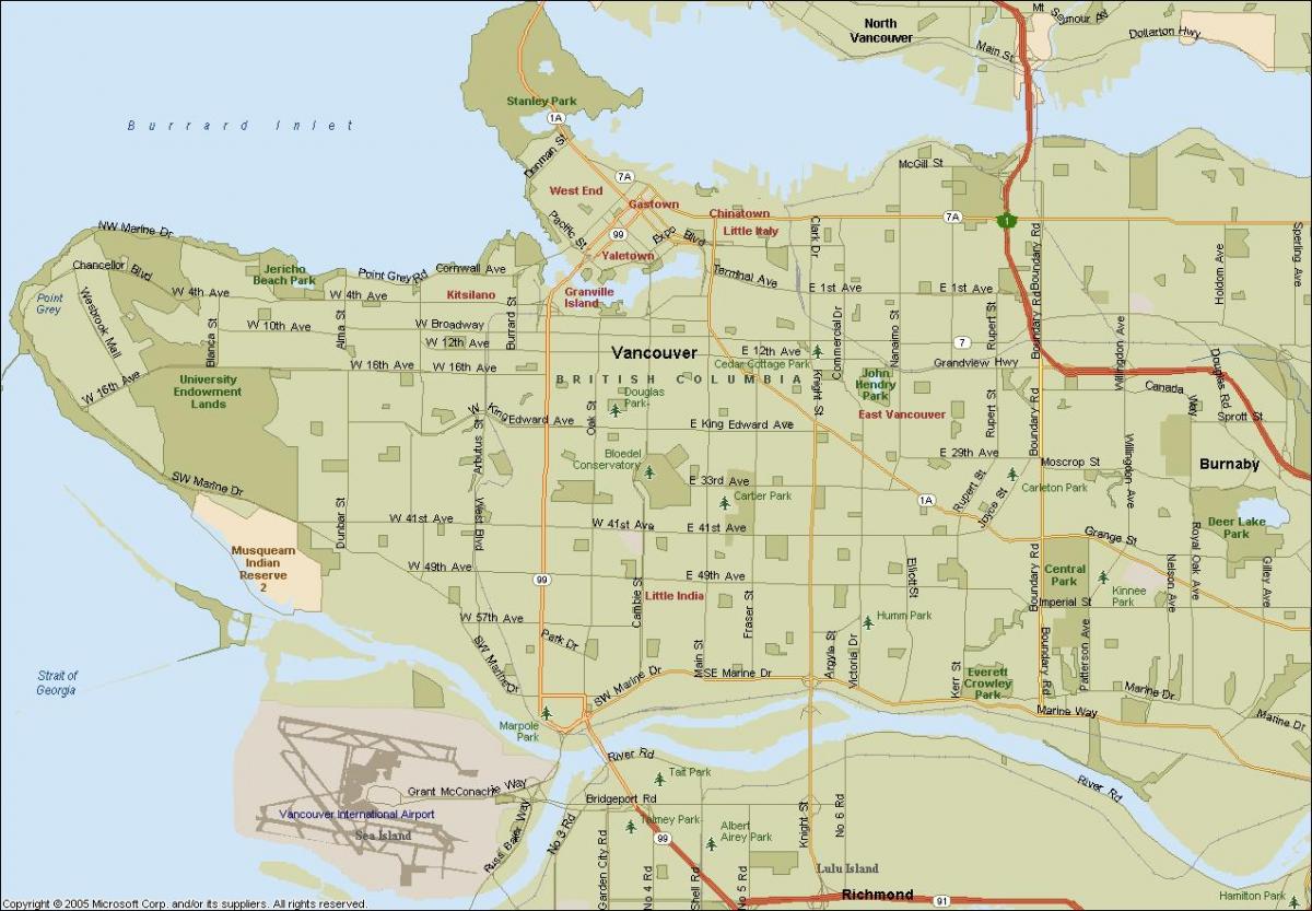 แผนที่ของถนนแวนคูเวอร์บีซีแคนาดา