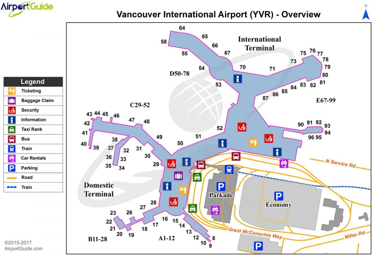 แวนคูเวอร์สนามบิน departures แผนที่