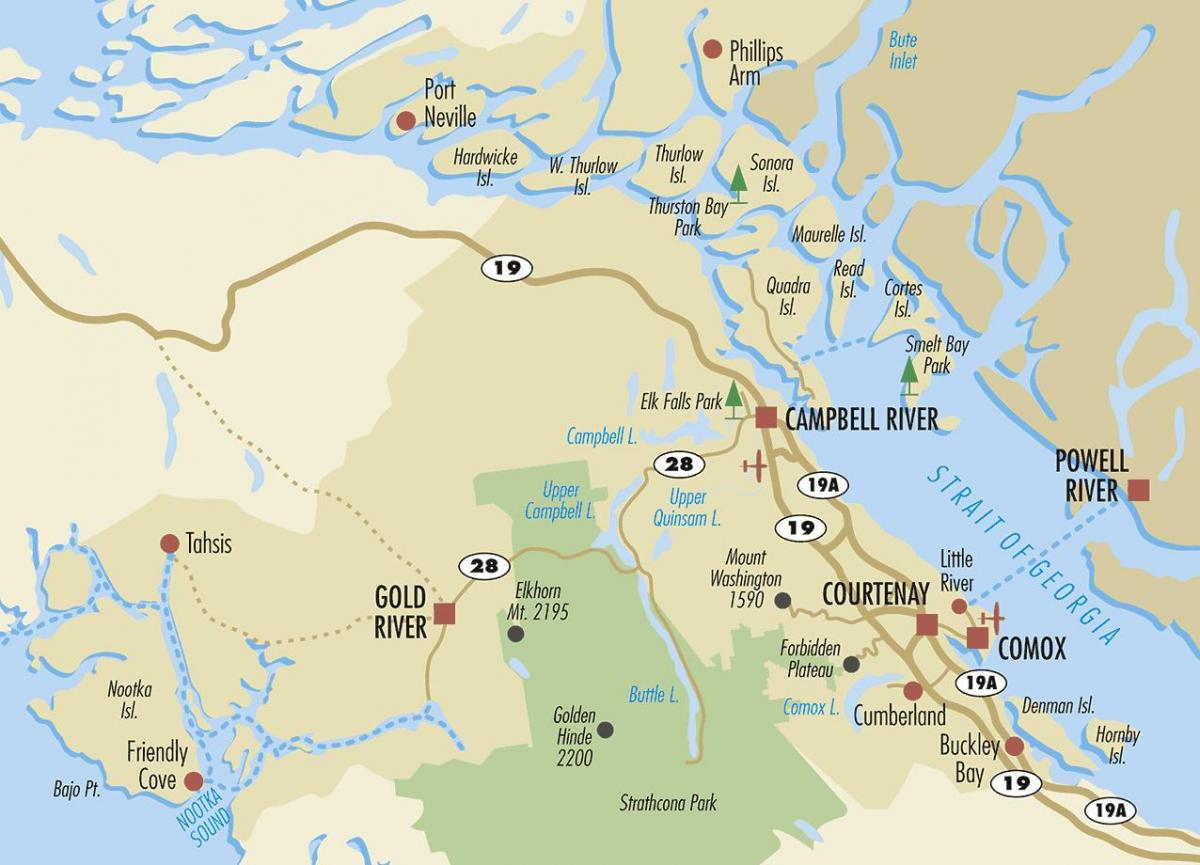 แคมป์เบลล์ครับเครื่องแม่น้ำบนแผนที่แวนคูเวอร์เกาะ