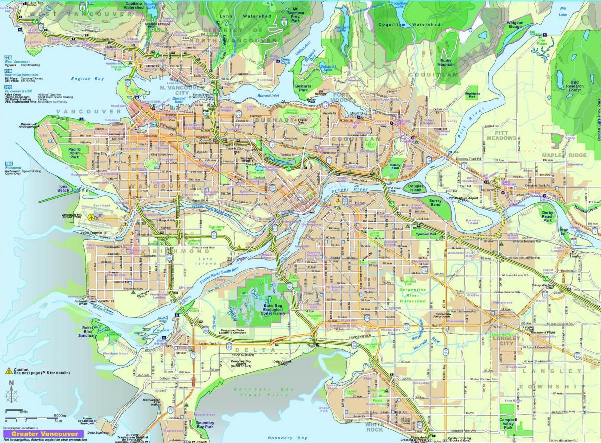 เมืองบนแผนที่ของแวนคูเวอร์บีซีแคนาดา
