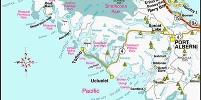 แผนที่ของทางตะวันตกนอกชายฝั่งแคนนาดา