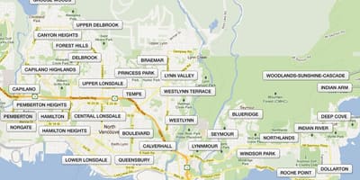 แผนที่ทางเหนือของแวนคูเวอร์ neighbourhoods