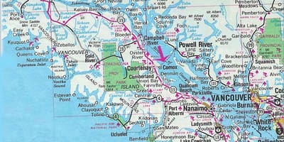 แผนที่ของแวนคูเวอร์เกาะทะเลสาบนั่น