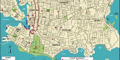 แผนที่ของแวนคูเวอร์เกาะนักท่องเที่ยวหน่อย attractions