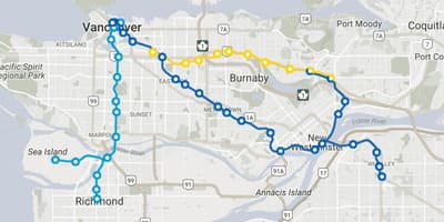 Skytrain แวนคูเวอร์แผนที่เส้นทาง