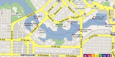แผนที่ของ aquabus แวนคูเวอร์