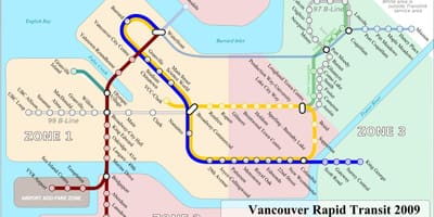 แวนคูเวอร์ skytrain พื้นที่บนแผนที่