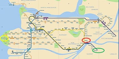 แผนที่ของ skytrain ไซเลยแนวสันเขาไปที่แวนคูเวอร์