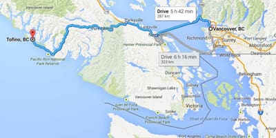 แผนที่ของ tofino แวนคูเวอร์เกาะ
